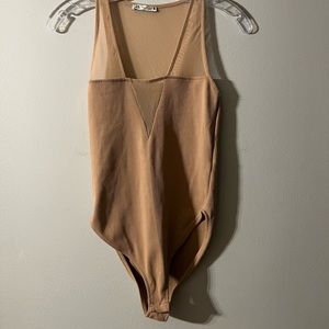 Zara Cream Mesh & Ribbed Knit Sleeveless Bodysuit Small preowned great condition